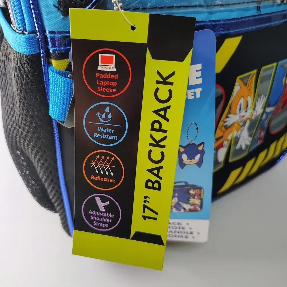 Sonic the Hedgehog 4- Piece Set Backpack With Lunchbox & Headphones 17” Backpack
